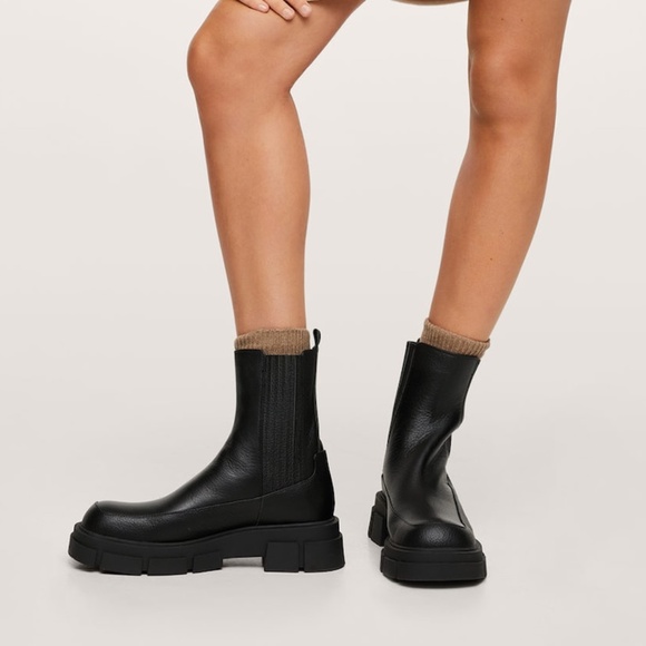 MNG Black Leather Combat Boots Thick Rubber Track Sole Ankle/Calf High - Picture 3 of 17